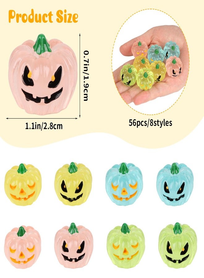 STEFORD 56 Pcs Luminous Resin Pumpkins, Halloween Miniature Figurines Glow in The Dark Mini Tiny Plastic Fake Pumpkin Bulk for Decorating Outside Outdoor DIY Crafts Home Fairy Garden Dollhouse Decor - Image 3